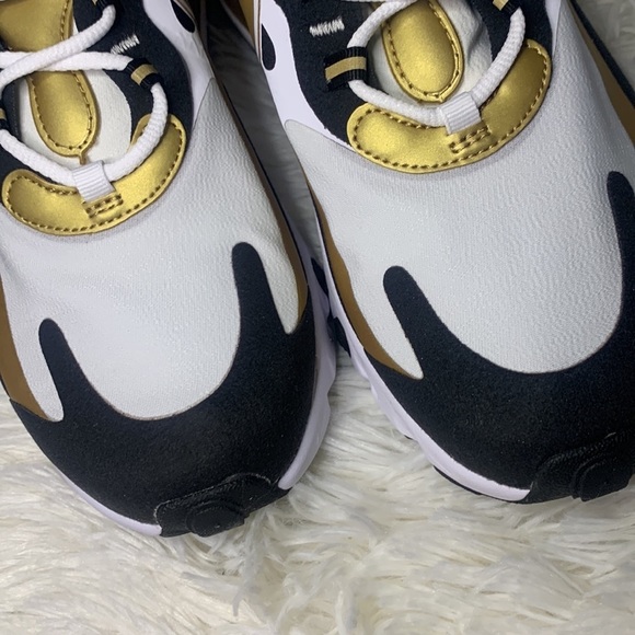 NWOB Nike Air Max 270 React Men's Shoes Metallic Gold Black - Picture 3 of 5